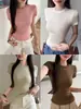 Camiseta de Manga Corta con Cuello Redondo Pequeño y Hombro Recto para Mujer, Hecha de Lana Tencel Lenzing, Verano Ajustada, Estilo Coreano, Top Básico Versátil