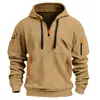2025 Nueva Chaqueta Deportiva Casual con Capucha para Hombre Estilo Europeo y Americano Cremallera Bolsillos de Parche Media Cremallera Sudadera de Moda para Hombre
