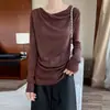 Blusa base feminina da moda, lã, outono/inverno, cor sólida, manga longa, novo estilo 2026, tricotada com decote de um ombro
