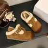 Zapatos peludos bidireccionales 2026 persona perezosa interior de terciopelo aumento de altura zapatos de algodón talón cálido que cubre zapatos de algodón mujer invierno slip-on beige