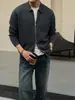 Cardigan de Tricô Cinza de Alta Qualidade com Zíper Duplo Masculino Outono Nobre Estilo Old Money Alto Senso de Inteligência Peça Externa Top