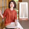 Mãe de meia-idade e idosa verão manga curta camisa feminina chinesa top plus size solto cardigã moda estilo ocidental camisa pequena camiseta