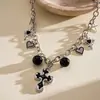 Colar de coração com cruz cravejado de diamantes, estilo escuro europeu e americano, corrente de clavícula de nicho transfronteiriço de alta qualidade, joia única e da moda