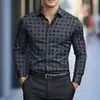Nova camisa casual slim-fit de manga longa respirável e não amassa, tamanho europeu, impressa em 3D, para Amazon transfronteiriça