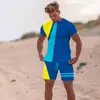 2025 nuevo verano transfronterizo Europa y Estados Unidos hombres manga corta camisa 3D conjunto de dos piezas color irregular a juego ocio deportes