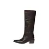 Botas de Caballero de Piel de Vaca de Primera Capa para Mujer, Caña Alta Larga, Nuevas Otoño/Invierno, Piel Genuina, Punta Cuadrada, Sin Cordones, Caña Recta, No son Botas Altas hasta la Rodilla, Botas Individuales
