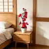 Pote Redondo Pequeno Chinês 9 Flores Artificiais de Ameixa de Cera Planta em Vaso Decoração de Atmosfera para Fotografia de Traje Antigo Prop de Bonsai de Flor de Ameixa