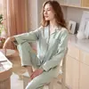 Pijama de alta gama 100% algodón para mujer, primavera, otoño, verano, cárdigan de manga larga, dulce, casual, holgado, ropa de casa, conjunto para mamá
