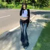 Jeans de Campana Retro Americano de Tiro Bajo Chica Picante 2026 Versátiles Elásticos Adelgazantes Favorecedores de Mezclilla Pantalones Largos Extra Largos para Mujer