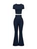 Primavera/Verano 2026 Nuevo Estilo Europeo y Americano Pantalones Acampanados Transfronterizos Crop Top de Cintura Alta Manga Corta Ropa Deportiva Multiusos Traje Casual para Mujer