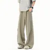 Pantalones Casuales de Pierna Ancha Rectos Holgados Estilo Americano Versátiles de Corte Curvo para Hombre, Pantalones Casuales Largos hasta el Suelo con Caída, Estilo de Marca de Moda