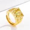 Nuevo anillo bañado en oro para hombre estatua de Buda anillo bañado en oro 999 cabeza de Buda abierta carácter fu de dinero anillo de oro de simulación