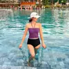 Nuevo Traje de Baño de Cintura Alta con Cordón y Abertura para Mujer, Top Tubo, Cuello Halter, Aspecto Sexy Adelgazante, Traje de Baño para Resort, Aguas Termales, Playa