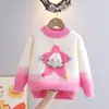 Suéter para Niñas Terciopelo de Visón Otoño e Invierno Forrado de Felpa Engrosado Estilo Occidental Degradado Estrella de Cinco Puntas Suéter Grande para Niños Cuello Redondo