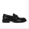 Novedad de Primavera Estilo Arco del Triunfo Hebilla Dorada Mocasines Slip-On Zapatos Pequeños de Cuero para Mujer