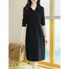Vestido suéter base de punto transfronterizo 2026 nuevo estilo otoño e invierno, corte holgado, elegante, vestido largo hasta la rodilla