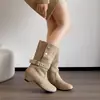 Botines vaqueros cortos adelgazantes para otoño e invierno con un diseño de doblez estilo 2026, hermosos botines cortos retro rad, nuevo diseño de bota vaquera para mujer
