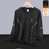 Moletom masculino com forro de fleece para outono e inverno, corte solto, gola redonda, sem capuz, manga longa, peça versátil
