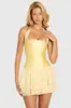 Vestido de alta gama de color liso, elegante y sexy, con top de estilo europeo y americano sin tirantes, de cuello halter, fruncido, y falda de gasa tipo pastel