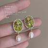 Pendientes Artesanales Bañados en Plata 14K Estilo Bosque con Peridoto Verde y Perlas de Agua Dulce Naturales, Accesorios Creativos para Orejas, Aretes de Fábrica