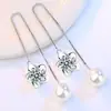 Brincos de Pino em Prata S925 Brincos de Flor de Ameixa Femininos Brincos Longos de Pérola Simples Japonês e Coreano Elegante Doce Joias para Orelha