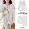 Viene con Almohadilla en el Pecho Pijama Antigolpes Integrado para Mujer Primavera Otoño Verano Algodón Seda Manga Larga Pantalones Ropa Dulce para el Hogar para Mujer