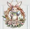 Letrero de Madera para Puerta del Conejito de Pascua - Colgante de Pared Feliz Pascua con Decoración Floral Estilo Pastoral