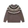 Suéter masculino jacquard estilo étnico com zíper parcial e gola redonda, solto e casual, tricô de manga longa para outono e inverno, moderno para a estação