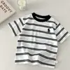 Camiseta de Verano Bordada de Manga Corta para Niños Tela de Alta Calidad Algodón Elegante Top Rayado para Niñas