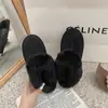 Pantuflas peludas de suela gruesa para mujer, calzado de exterior, pelo integrado, punta cerrada, cálidas, botas de nieve del pueblo de Sangpo, zapatillas de algodón sin cordones, invierno