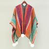 Nuevo Estilo Grueso Chal Exterior Tipo Capa con Bola de Pelo Cárdigan Tejido de Moda Chaqueta Estilo Étnico Retro Capa Combinable