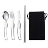 Acero Inoxidable 304 Vajilla Plegable Cuchillo, Tenedor, Cuchara y Palillos Estilo Camping al Aire Libre Picnic Viaje Almacenamiento Conveniente Set de Vajilla