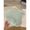 Top de punto texturizado de manga corta para mujer, fresco y sencillo, con abertura en la espalda, estilo fino de verano, camiseta interior dulce y atrevida para chica