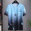 Camiseta de Manga Curta de Seda de Gelo Masculina Verão 2024 Alfabeto Tendência Casual Versátil Esportes Adolescentes Masculino Bonito