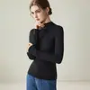 Suéter delgado de punto de manga larga para mujer, 100% lana, una sola pieza sin costuras, corte ajustado, cuello semi alto, capa base, nuevo modelo 2026