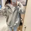 Jaqueta com zíper e capuz, estampa de desenho animado estilo salgado, doce e fresca, para mulheres, outono e inverno, modelagem solta, rejuvenescedora, forrada com fleece, moletom cardigã espesso