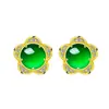 Brincos de Jade Verde em Forma de Flor de Alta Qualidade, Brincos de Ágata Verde-Prateada, Brincos Elegantes em Forma Floral, Brincos da Moda