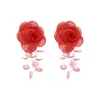 E14896 Brincos Florais Artesanais Estilo Transfronteiriço para Mulheres, Brincos Florais Longos de Renda com Franjas Doces, Atacado