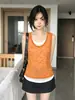 Camisola de punto naranja de imitación de dos piezas para mujer, estilo fino de verano, prenda exterior adelgazante, top sin mangas súper elegante