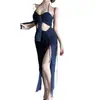 Toma real de ropa de mujer de comercio exterior: vestido largo con cordón