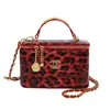 Popular Bolso Cuadrado Pequeño con Estampado de Leopardo de Comercio Exterior, Elegante Bolso de Hombro Cruzado Brillante Estilo Chanel, Bolso Caja Acolchado con Cadena