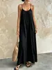 Vestido longo liso, franzido, sem costas, estilo europeu e americano, adequado para férias na praia, uso casual, roupas de casa e como camisola