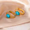 Pendientes Europeos y Americanos Geométricos Redondos Incrustados Imitación Turquesa Ojo de Gato Acero de Titanio Acero Inoxidable de Alta Gama Elegantes Modernos