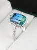 Venta caliente de comercio electrónico transfronterizo Anillo de mujer Anillo de boda europeo y americano Joyería Anillo rectangular azul de lujo