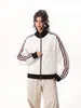 Chaqueta deportiva a rayas, estilo casual, casual americano, diseño color block, atuendos a juego para parejas, unisex, corte holgado, cuello alto, adecuada para primavera y otoño