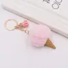 Sorvete bonito coelho pele bola chaveiro saco pingente personalizado imitação carro chaveiro pendurado ornamentos saco das mulheres