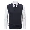 Colete de tricô com ponto trançado, padrão losango, gola V, masculino, para outono e inverno, importado, suéter colete de tricô sem mangas, folgado
