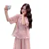 Novo Conjunto de Algodão e Linho Bordado Roupa Feminina Plus Size Moda Coreana Casual 2026 Primavera e Outono Novo Estilo Rejuvenescedor para Mulheres