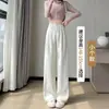 Calça de terno cinza feminina, novo estilo de outono, cintura alta, corte reto, modelagem que afina, calça casual, versão estreita, calça de perna larga fluida, comprimento até o chão