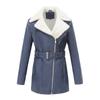 23 otoño e invierno Nuevo abrigo de cuero con forro polar de manga larga para mujer, solapa, cremallera de doble sentido con cinturón, abrigo cálido, Europeo y Americano Amazon